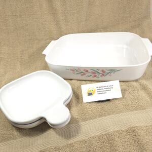 Corning Bundle #P-185-B Snack It Plates #A-21-B-N Pink Tulip Casserole Dish